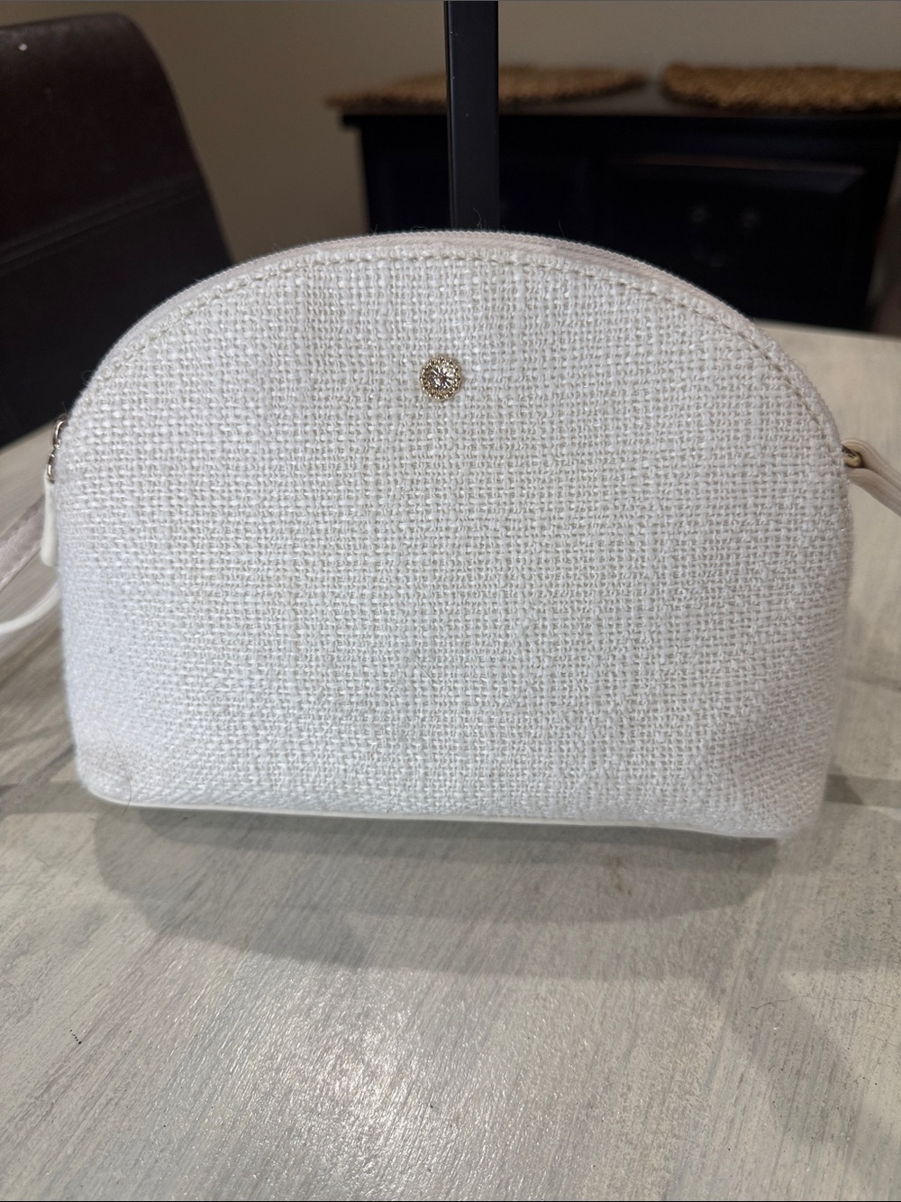 LC Lauren Conrad Cream Woven Dome Crossbody Bag with Gold Accent